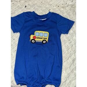 All about Those Smocks School Bus Shorts Romper EUC Applique